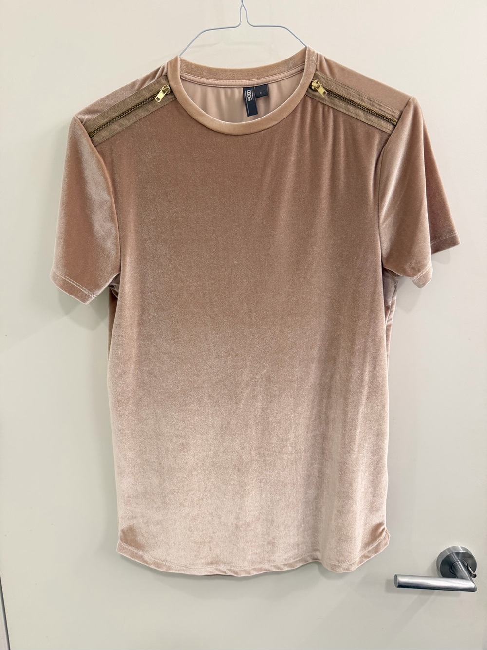 ASOS Short Sleeve Velvet Tee in Taupe with Gold Zips
